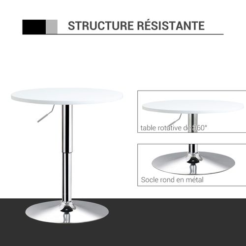 Table De Bar Ronde Mange-debout Hauteur Réglable Métal Chromé Mdf Blanc