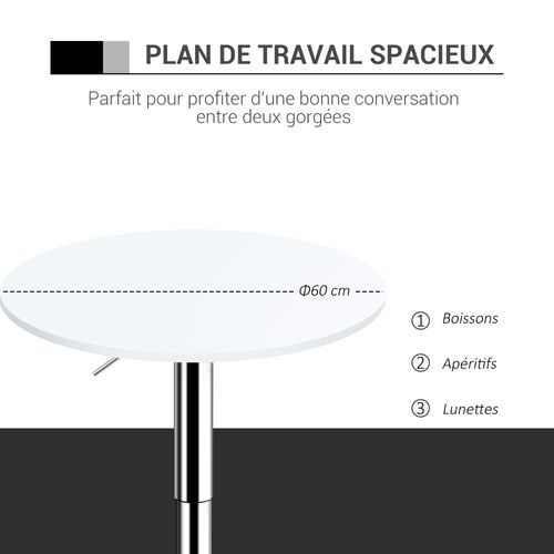 Table De Bar Ronde Mange-debout Hauteur Réglable Métal Chromé Mdf Blanc