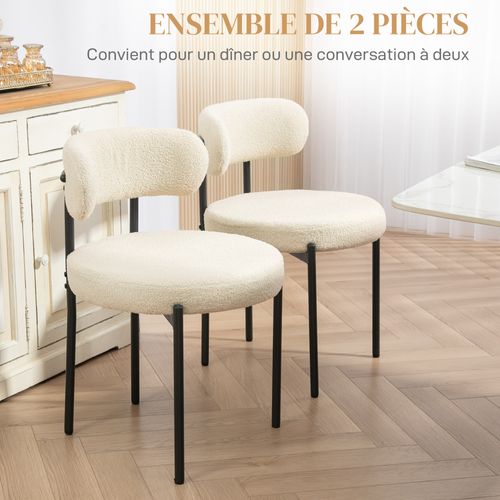 Lot De 2 Chaises De Salon Style Néo-rétro Acier Noir Effet Laine Bouclée