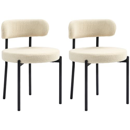 Lot De 2 Chaises De Salon Style Néo-rétro Acier Noir Effet Laine Bouclée