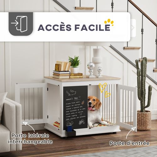 Cage Pour Chien Intérieur Design - 2 Portes - Tableau Noir Craie - Barreaux Acier
