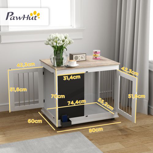 Cage Pour Chien Intérieur Design - 2 Portes - Tableau Noir Craie - Barreaux Acier