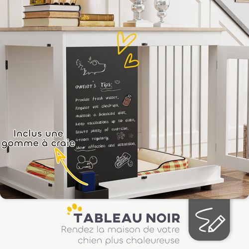 Cage Pour Chien Intérieur Design - 2 Portes - Tableau Noir Craie - Barreaux Acier