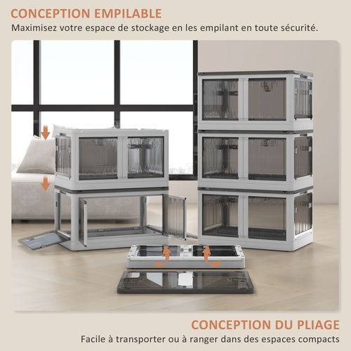 Ensemble De 3 Boîtes De Rangement 69l Pliables Empilables Blanc Gris