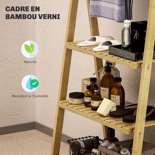 Porte-serviettes Pliable Style Cosy Bambou Verni 3 Barres 3 Étagères H.153cm