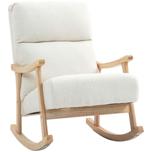 Fauteuil à Bascule Style Nordique Bouclette Bois Hévéa Verni Crème