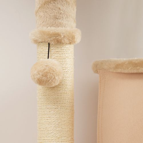 Arbre à Chat Design Beige H.132cm Bande Massante Griffoirs Nombreux Jouets