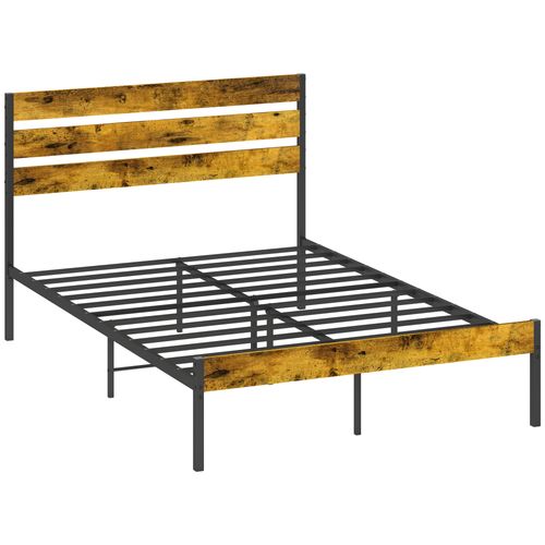 Lit Double Design Industriel - Tête et Pied De Lit, Sommier - Acier Aspect Bois Vieilli 90x190 cm