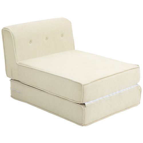 Matelas Lit Fauteuil Futon Chauffeuse Pliable L.195 Cm Velours Côtelé Crème