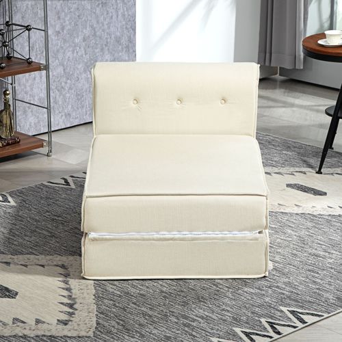 Matelas Lit Fauteuil Futon Chauffeuse Pliable L.195 Cm Velours Côtelé Crème