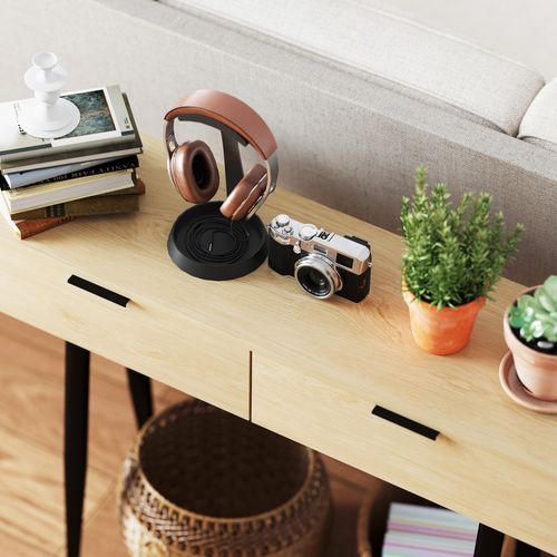 Console Style Nordique 2 Tiroirs Métal Noir Effet Bois Clair