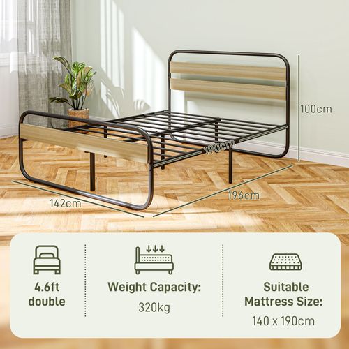 Lit Double - Tête De Lit, Pied De Lit, Sommier - Acier Noir Aspect Chêne Clair 90x190 cm