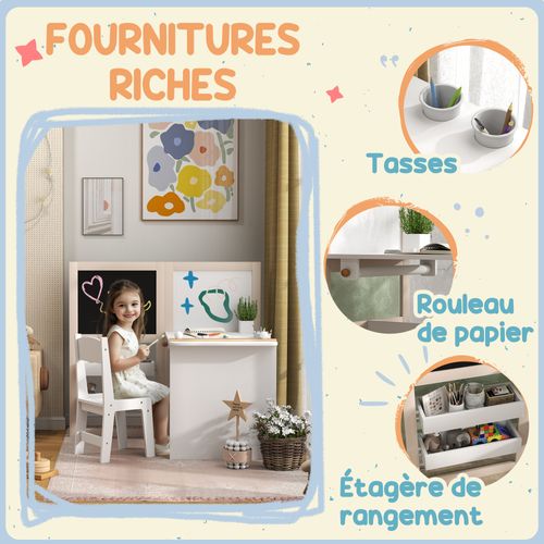 Ensemble Table Chaise Tableaux Pliables Enfant Multi-rangement Beige Blanc