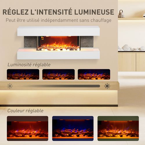 Cheminée Électrique Design Contemporain 2000w Télécommande Blanc
