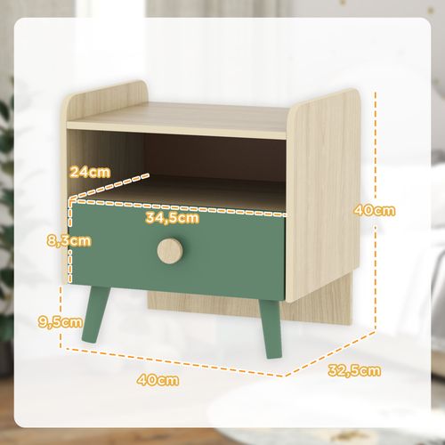 Chevet Enfant Style Nordique - Tiroir, Niche, Plateau - Effet Bois