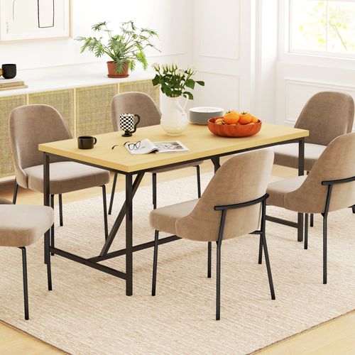 Table à Manger Rectangulaire 6 Personnes Style Industriel Acier Noir Effet Bois Pin Clair