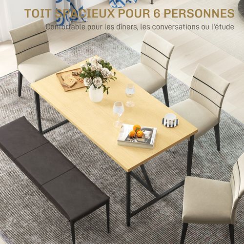 Table à Manger Rectangulaire 6 Personnes Style Industriel Acier Noir Effet Bois Pin Clair