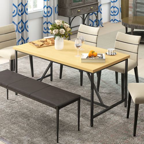 Table à Manger Rectangulaire 6 Personnes Style Industriel Acier Noir Effet Bois Pin Clair
