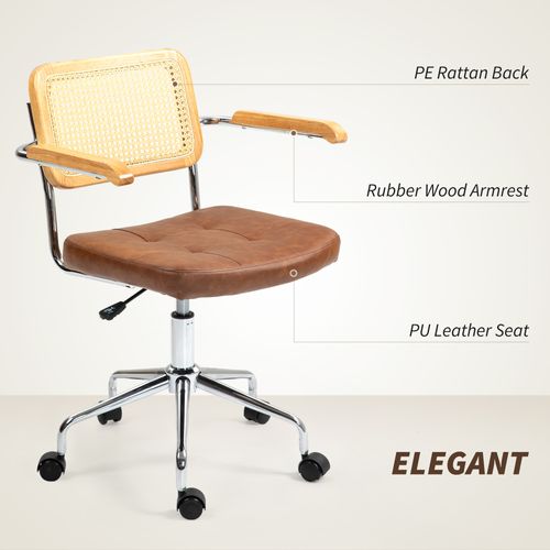 Chaise De Bureau Vintage Acier Bois Effet Capitonné Rotin