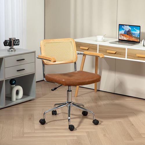 Chaise De Bureau Vintage Acier Bois Effet Capitonné Rotin