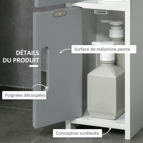 Colonne Salle De Bain H. 120 Cm - Multi-rangement - Blanc Gris