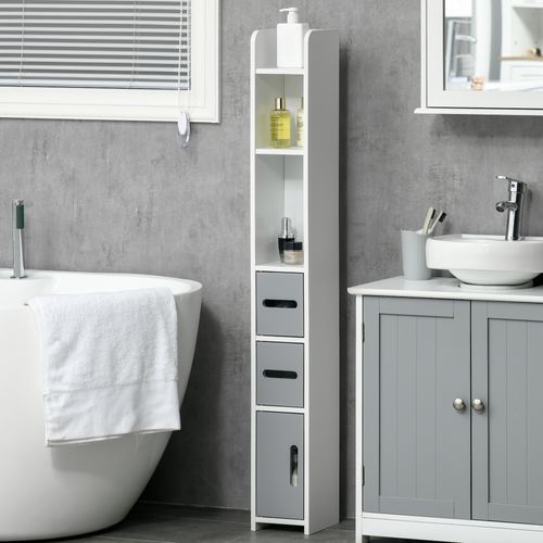 Colonne Salle De Bain H. 120 Cm - Multi-rangement - Blanc Gris
