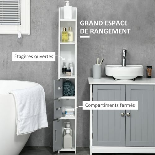 Colonne Salle De Bain H. 120 Cm - Multi-rangement - Blanc Gris