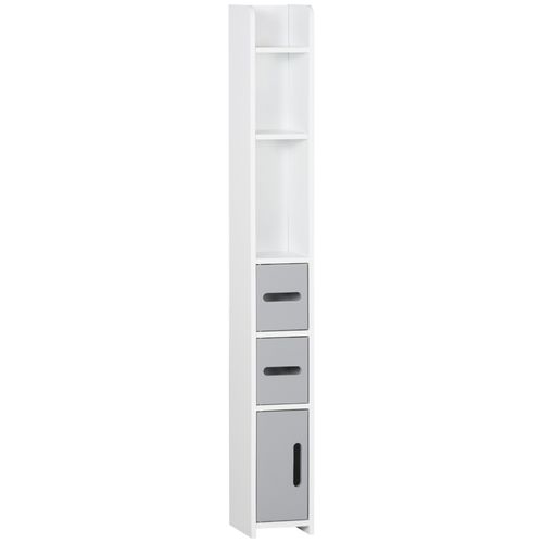 Colonne Salle De Bain H. 120 Cm - Multi-rangement - Blanc Gris