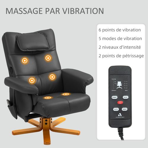 Ensemble Fauteuil Massant Repose-pieds Design Chesterfield Bois Pu