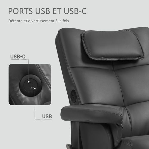 Ensemble Fauteuil Massant Repose-pieds Design Chesterfield Bois Pu