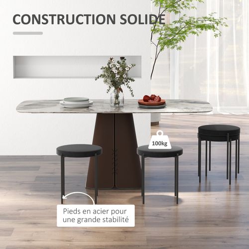 Lot De 4 Tabourets Empilables Métal Assise Rembourrée Velours Noir