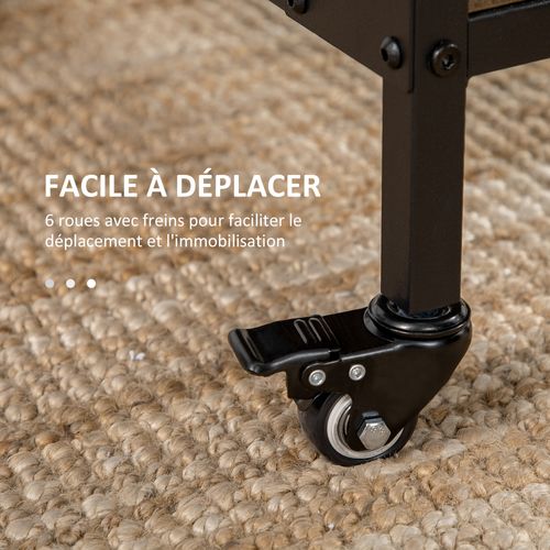 Table à Rabat Pliable Mobile 6 Pers. Métal Noir Effet Bois