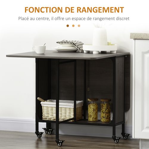 Table à Rabat Pliable Mobile 6 Pers. Métal Noir Effet Bois