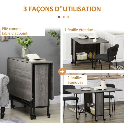 Table à Rabat Pliable Mobile 6 Pers. Métal Noir Effet Bois