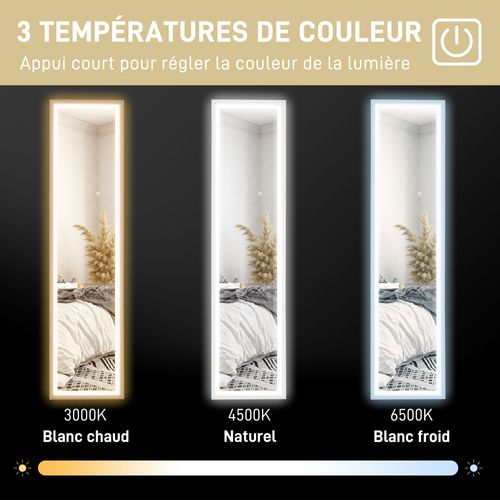 Grand Miroir LED Pleine Longueur 40 X 160 Cm Autoportant Ou à Fixer Réglable Effet Bois