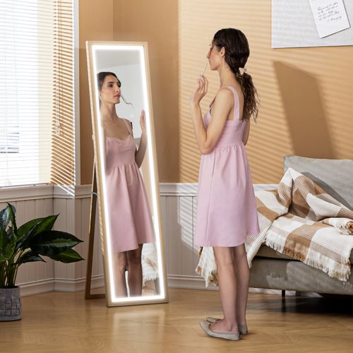 Grand Miroir LED Pleine Longueur 40 X 160 Cm Autoportant Ou à Fixer Réglable Effet Bois