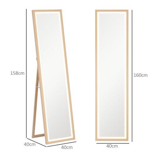 Grand Miroir LED Pleine Longueur 40 X 160 Cm Autoportant Ou à Fixer Réglable Effet Bois