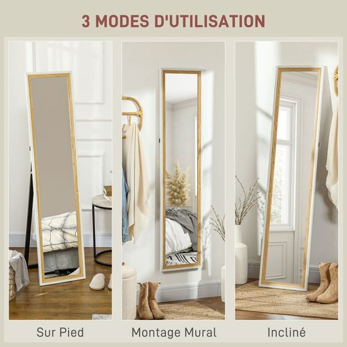 Miroir Sur Pied Et Mural Design Pleine Longueur 37 X 157 Cm Effet Bois Clair Blanc