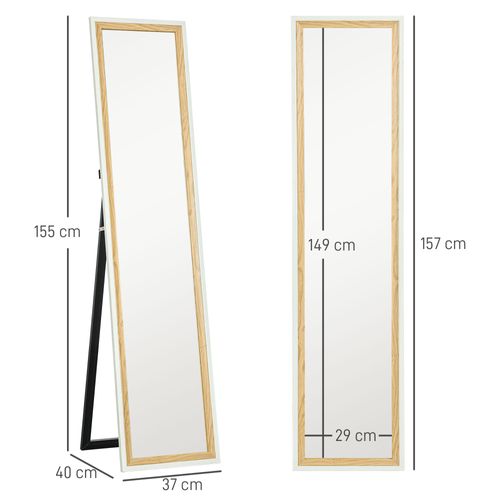 Miroir Sur Pied Et Mural Design Pleine Longueur 37 X 157 Cm Effet Bois Clair Blanc