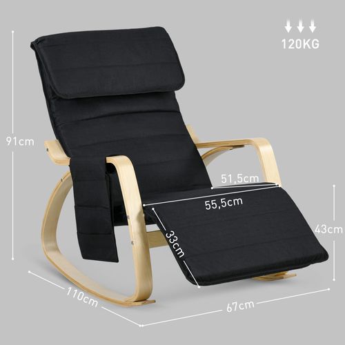 Fauteuil à Bascule Relax Repose-pied Réglable Bois Tissu