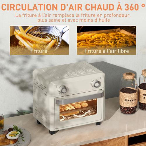 Friteuse à Air Mini Four 1 000w 10l 80°c-230°c Timer 5 Accessoires Inclus Crème