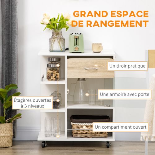 Desserte De Cuisine Style Contemporain - Multi-rangement - Effet Bois Métal Verre