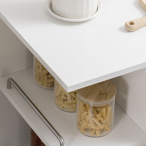 Desserte De Cuisine Style Contemporain - Multi-rangement - Effet Bois Métal Verre