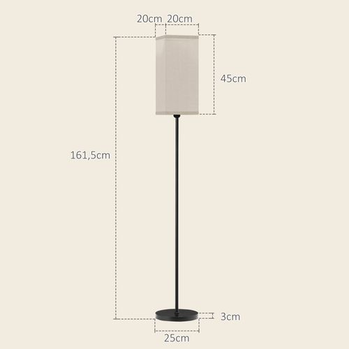 Lampadaire Droit Style Moderne H.161 Cm Métal Noir Beige Effet Lin