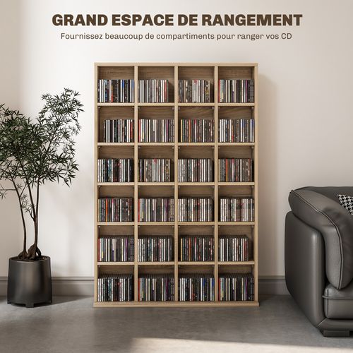 Étagère Rangement Cd/dvd 480 Cds 24 Compartiments Réglables En Hauteur