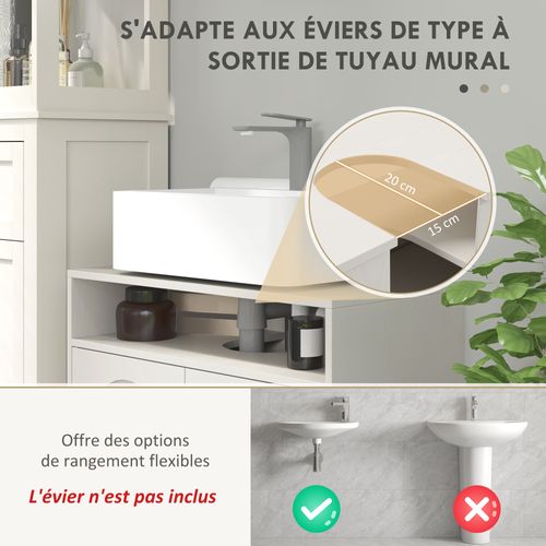 Meuble Sous Vasque - 2 Portes, Étagère, Niche - Crème