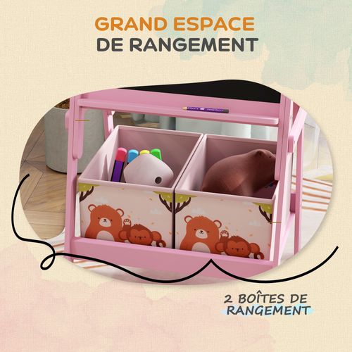 Tableau Enfant Double Face Tableau Blanc Et Noir - 2 Boites Rangement Incluses - Mdf Rose