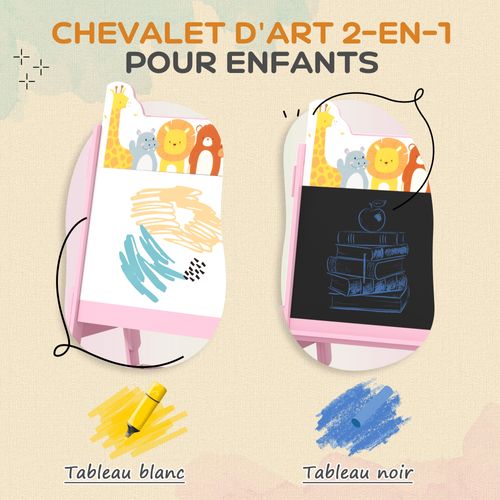 Tableau Enfant Double Face Tableau Blanc Et Noir - 2 Boites Rangement Incluses - Mdf Rose