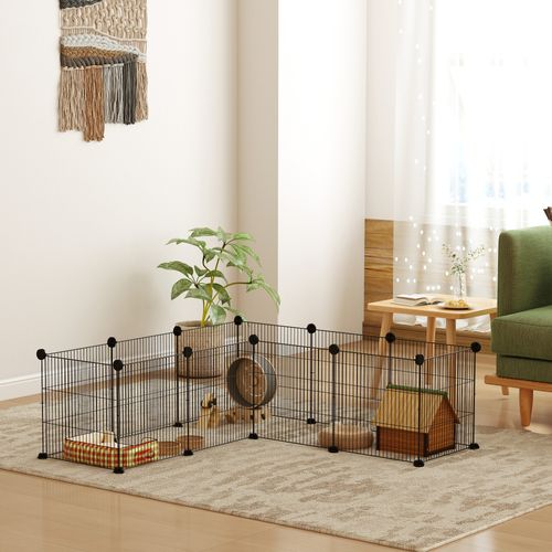 Cage Parc Enclos Animaux Domestiques L 140 X L 70 X H 35 Cm Métal Noir