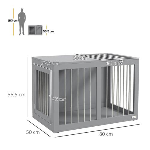 Cage Pour Chien Intérieure Niche Pour Chien 2 Portes Verrouillables 80 X 50 X 56,5 Cm Gris